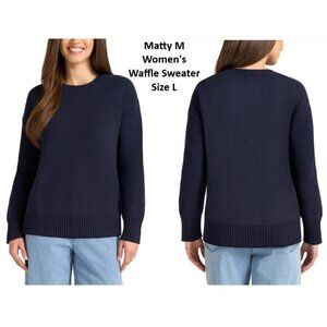 Matty M Women's Waffle Knit Crew Neck Sweater Navy Blue Women's Size L